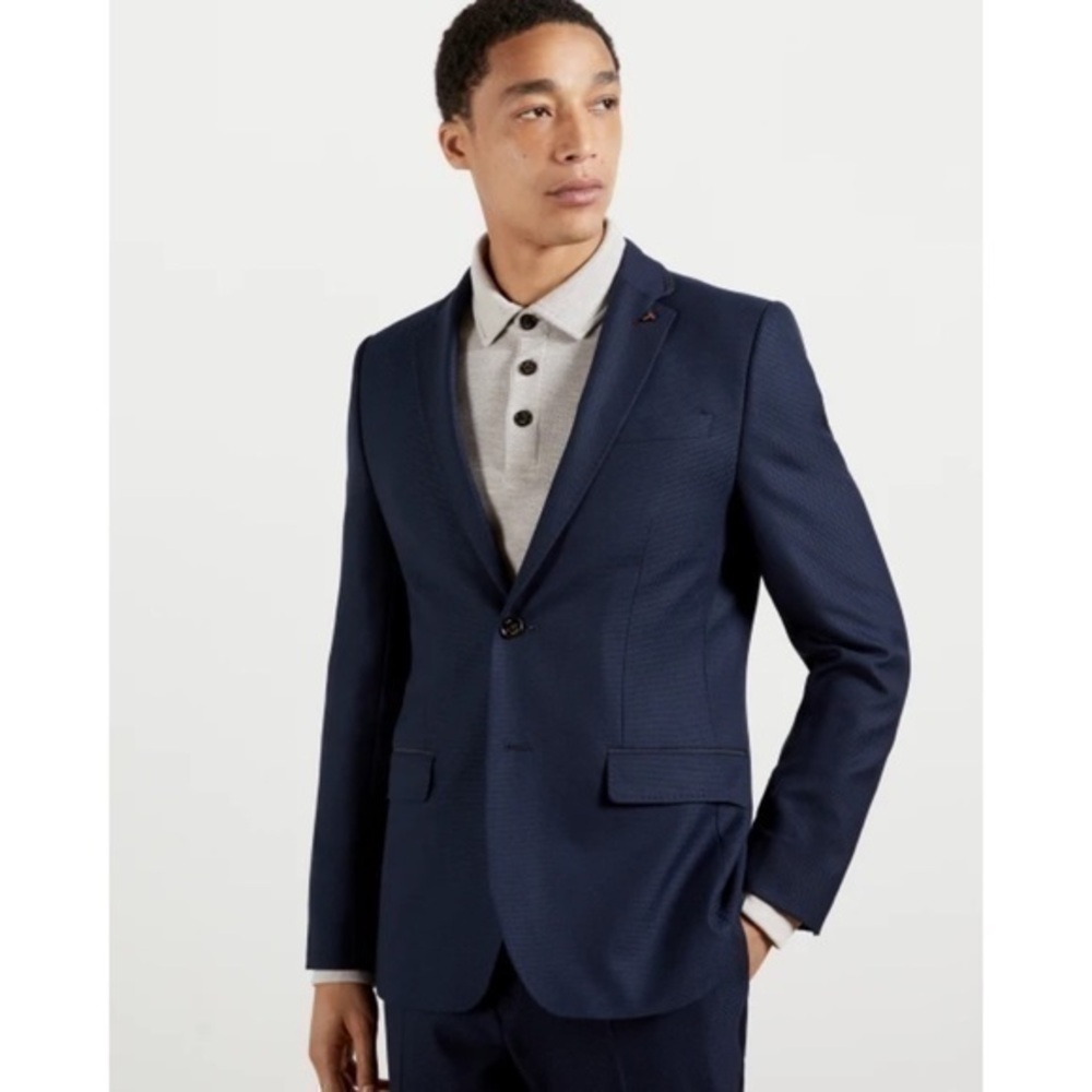 Ted Baker London Endurance Roger CT Navy Plaid Blue Wool Blazer Jacket Size 36S
